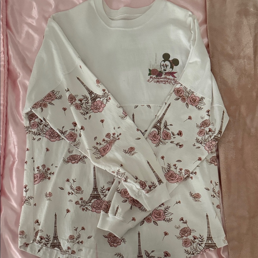 Disney White and Pink Eiffel Tower Long Sleeve Tee